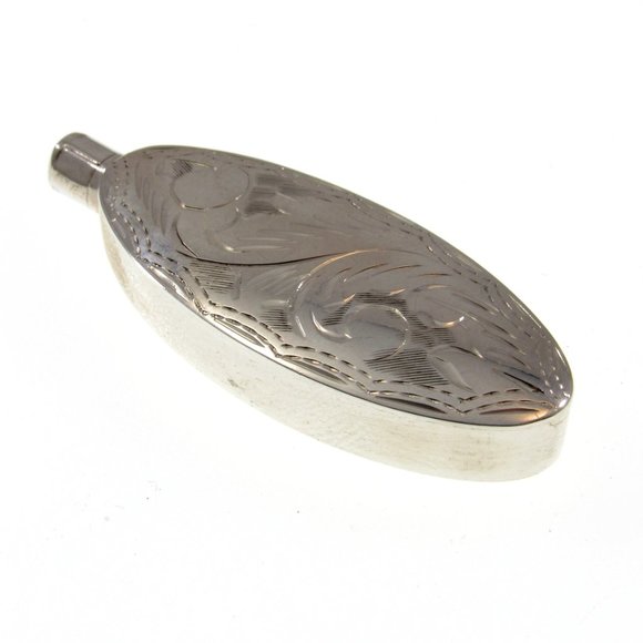 Solid 925 Sterling Silver Etched Oval Perfume Bottle / Flask with Dip Stick - Picture 4 of 6